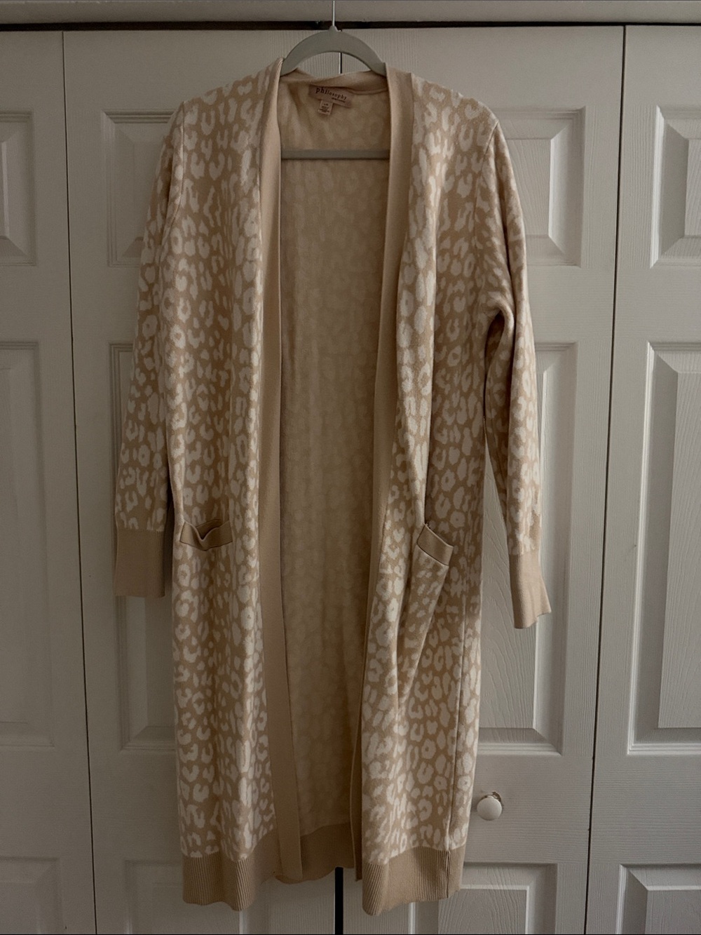 Philosophy Cream Leopard Print Long Open Cardigan